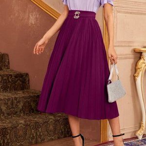 SHEIN Solid Pleated Skirt With Belt